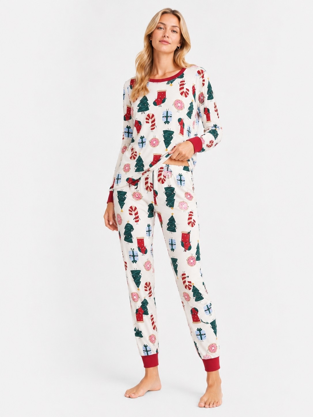Carter's Size S White Holiday Print Women's Pajama Set Accents Christmas Winter